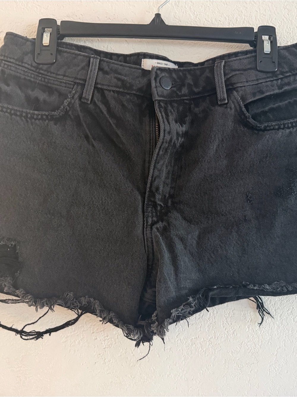 Wrangler Black Distressed Frayed Hem Jean Shorts
